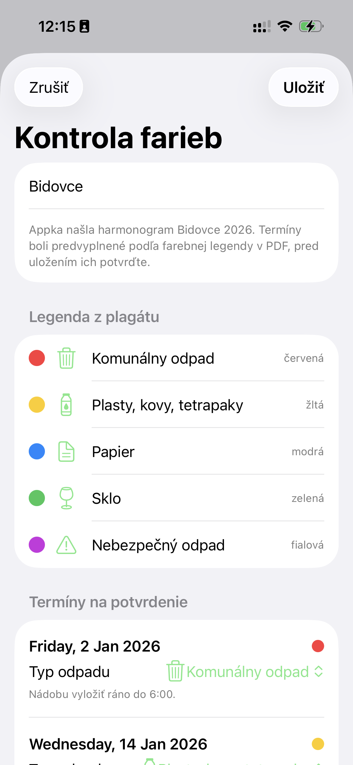 Kontrola farieb po importe