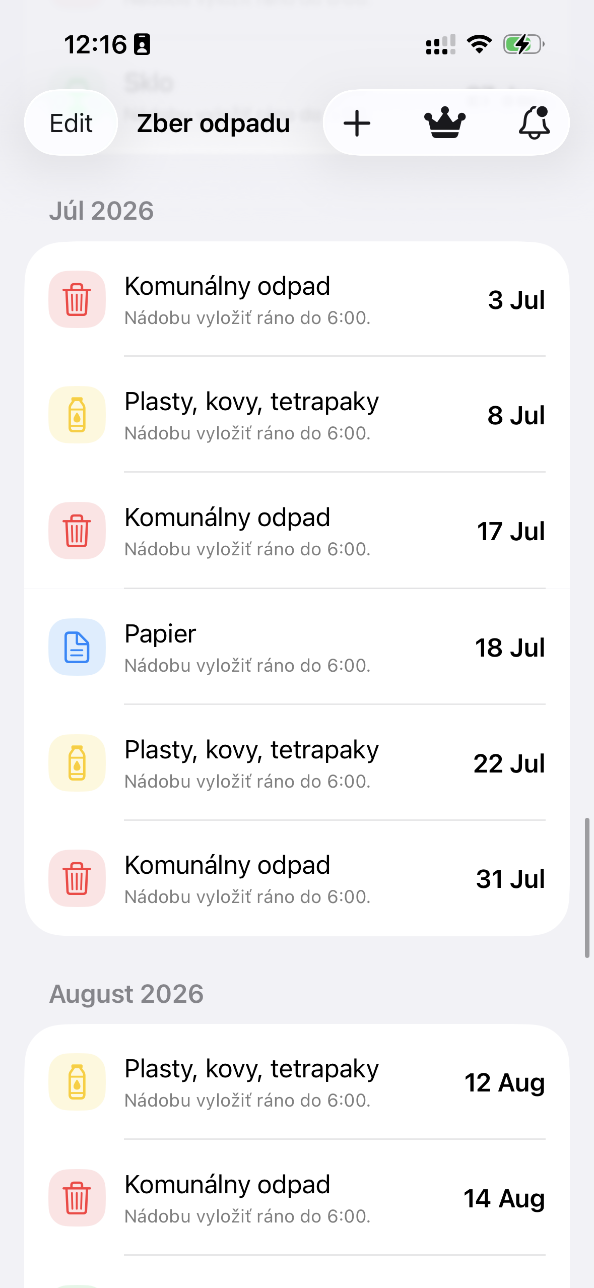 Prehľad najbližších zberov